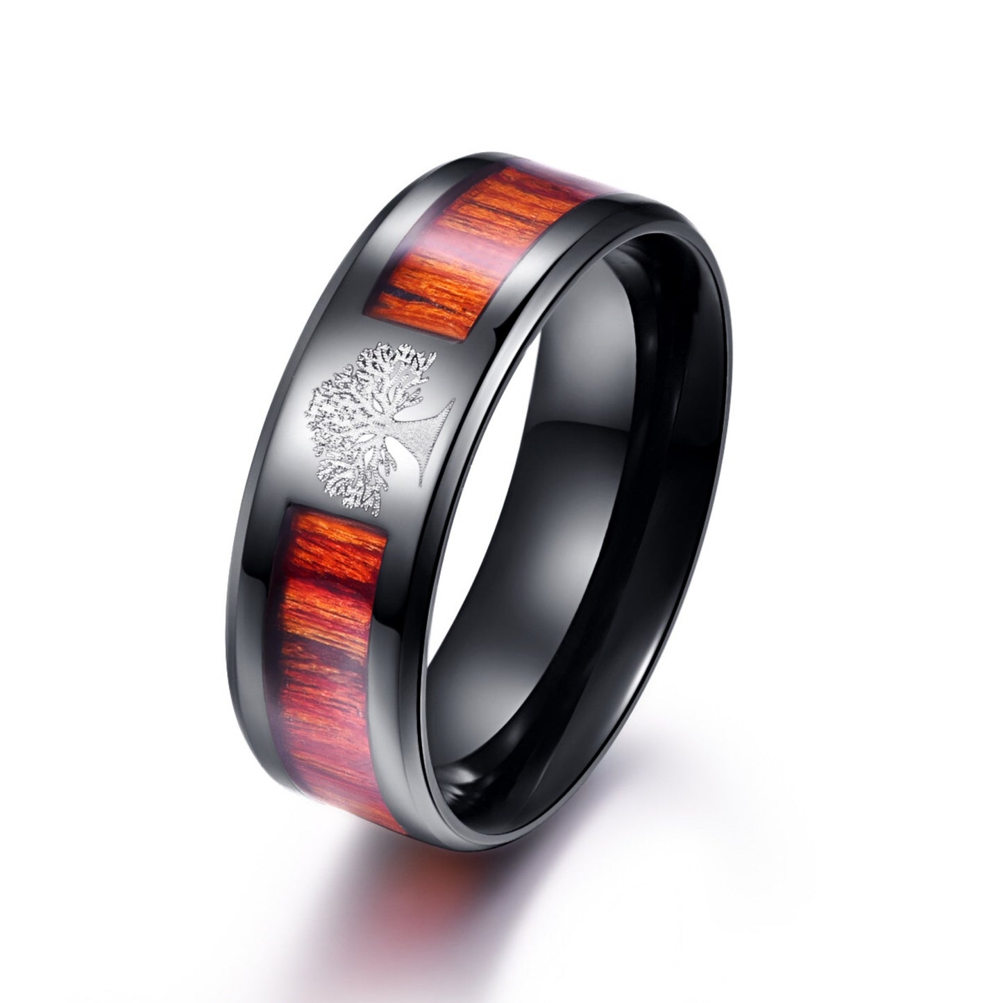 Men's Fashion Simple Titanium Steel Half Sapele Wood Leather Can Be Rings