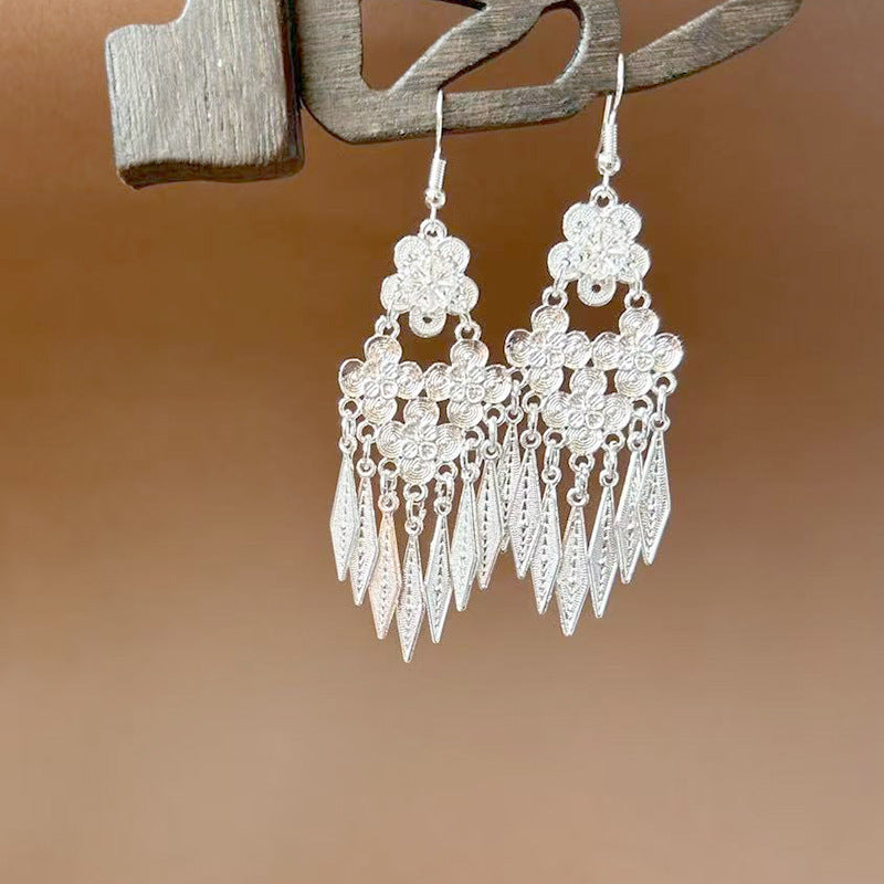 Sier Ethnic Style Peacock Retro Ear Hook Vintage Scenic Spot Earrings