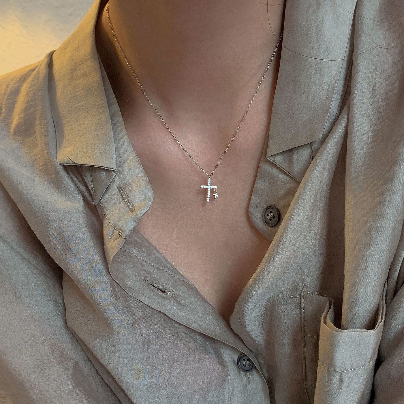 Women's Zircon Cross For High-grade Niche Design Necklaces