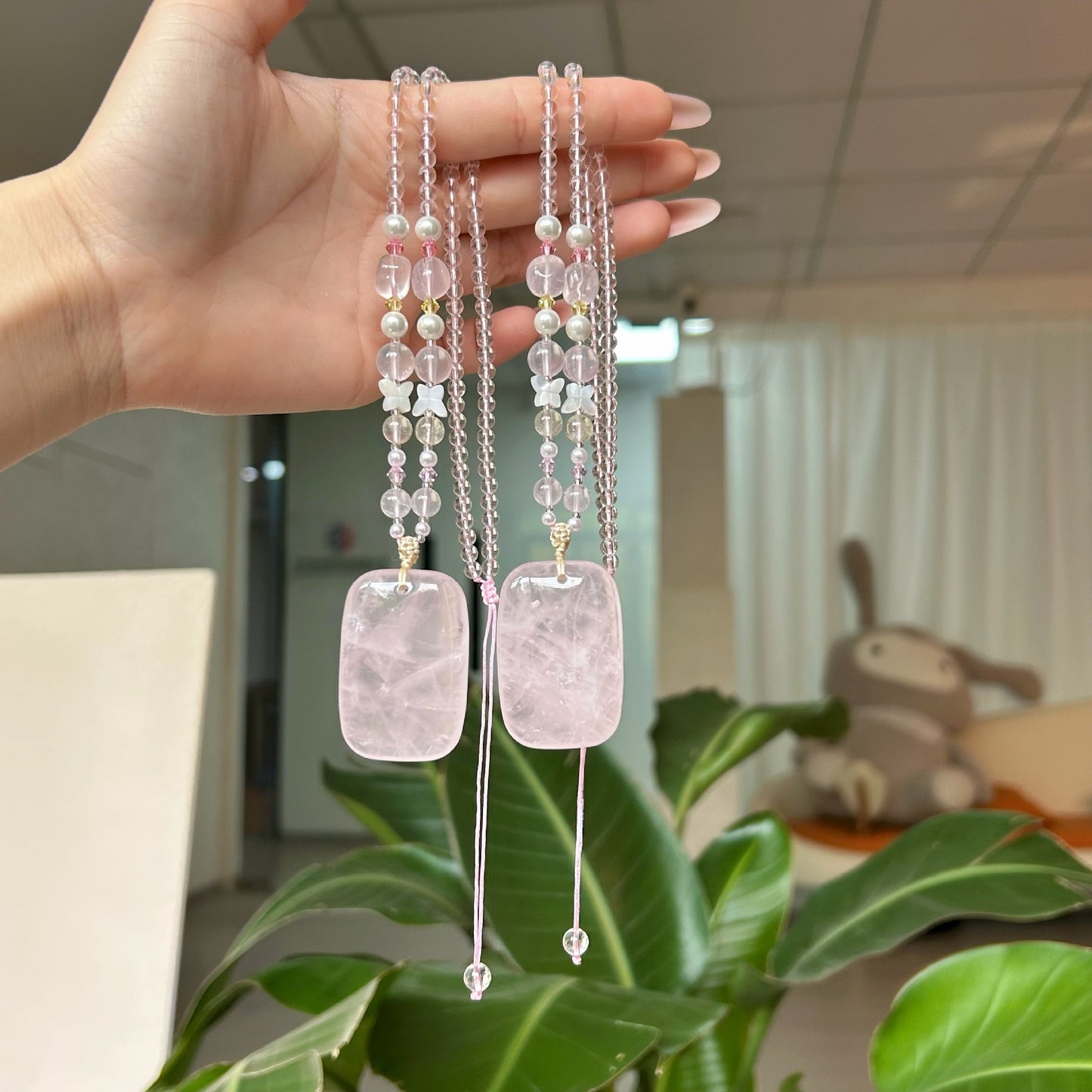 Pink Crystal Buddha Lucky Gentle Chinese Necklace