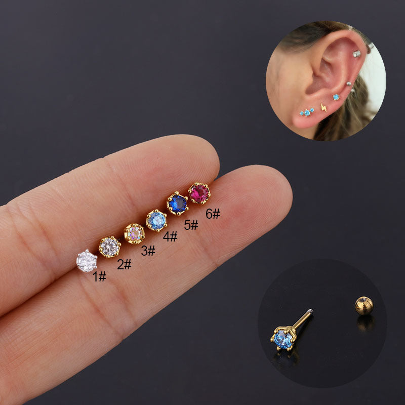 Steel Fine Rod Piercing Ear Bone Spring Popular Color Simple Stud Earrings