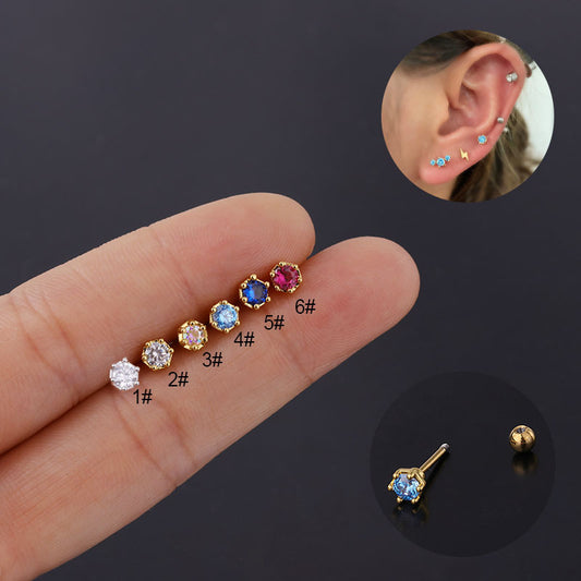 Steel Fine Rod Piercing Ear Bone Spring Popular Color Simple Stud Earrings