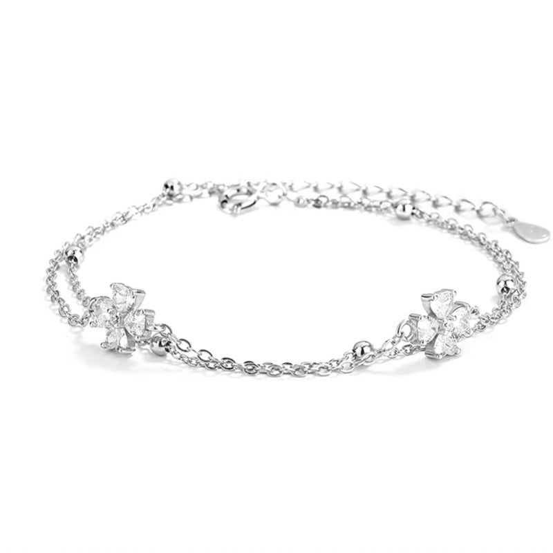 Sterling Sier Lucky Four-leaf Clover Female Light Luxury Bracelets