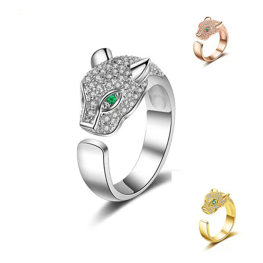 Moissanite Female Popular Leopard Head Opening Design Personality Rings