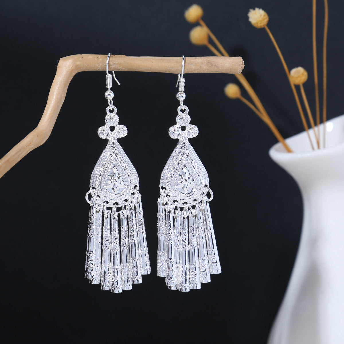 Metal Alloy Retro Ethnic Style Geometric Water Drop Round Bell Earrings