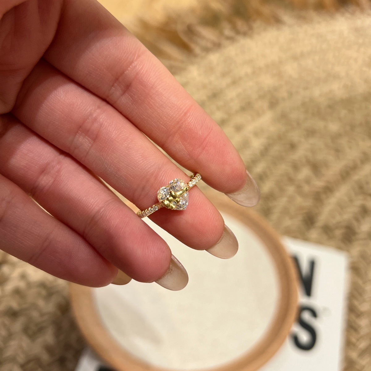 Women's Sterling Sier Zircon Bow Gold Christmas Gift Ring