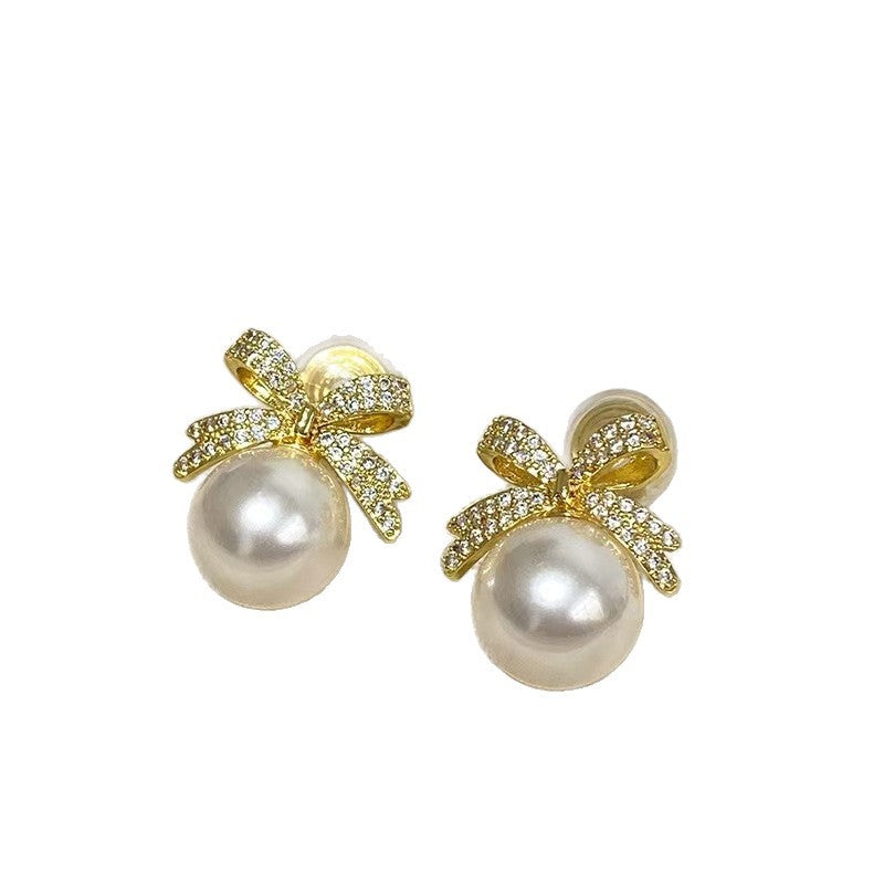 Golden Versatile Pearl With Ear Mosquito Coil Clip Stud Earrings