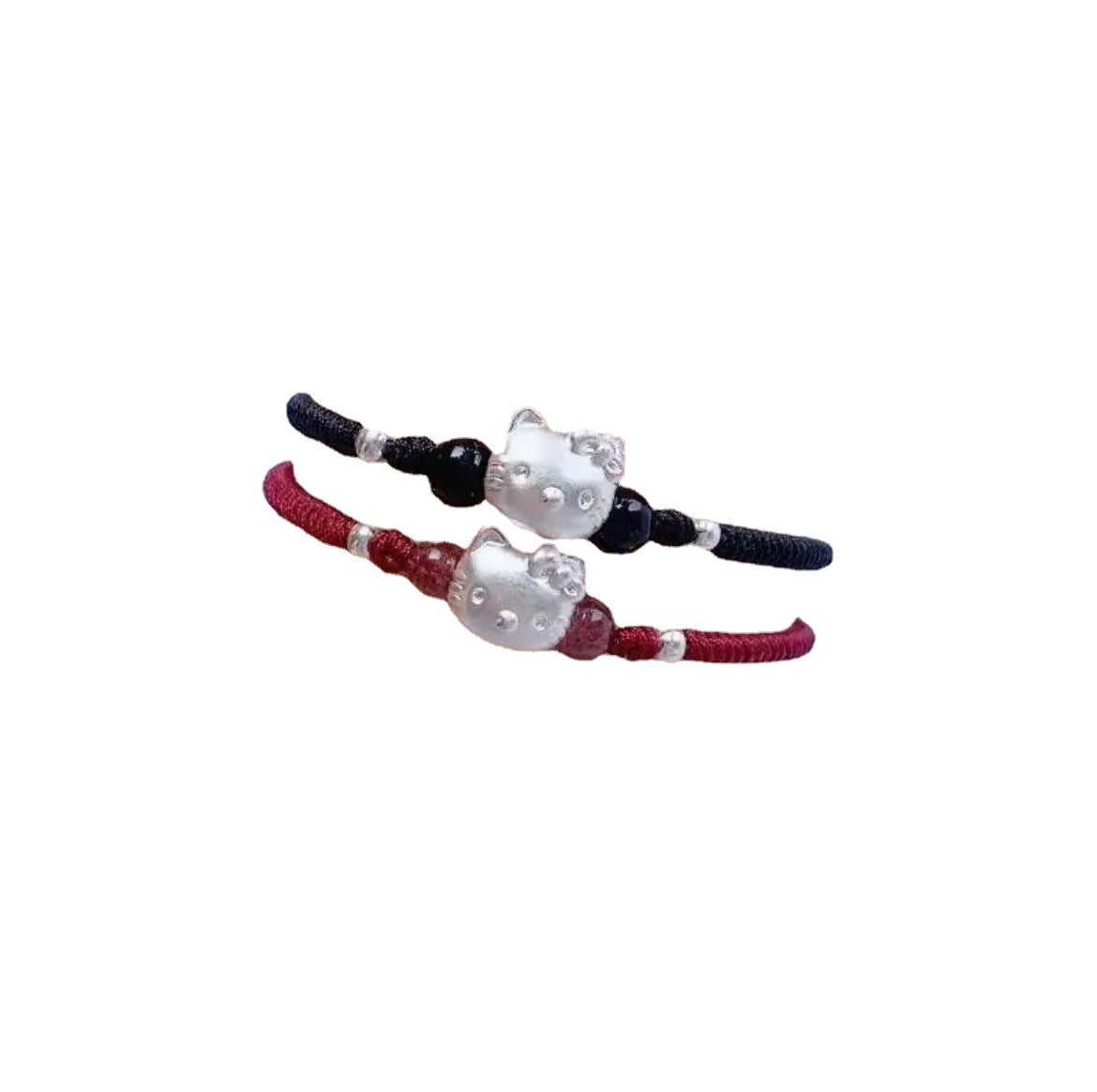 Cat Obsidian Strawberry Female Lucky Beads Woven Couple Girlfriends Bracelet
