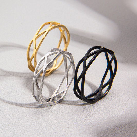 Women's & Men's Simple Cutting Titanium Steel Hollow Cross Ring