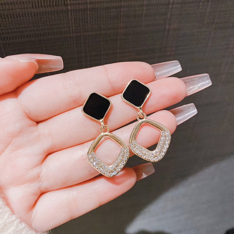 Sier Needle Simple Niche Design Geometric Diamond Rhinestone Elegant Stud Earrings