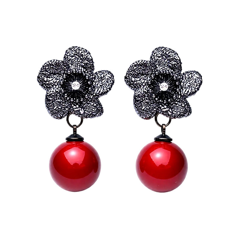 Women's Sier Needle Light Luxury Zircon Flower Artificial Pearl Style Niche Earrings