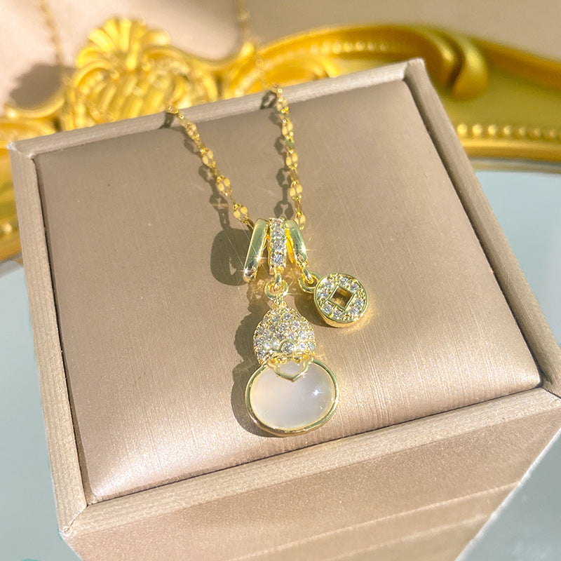 Women's Diamond Imitation Chalcedony Series Titanium Steel Exquisite High-grade Tassel Gourd Necklace