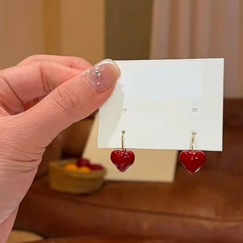 Red Love Beads Simple Affordable Luxury Fashion Elegant High-grade Earrings
