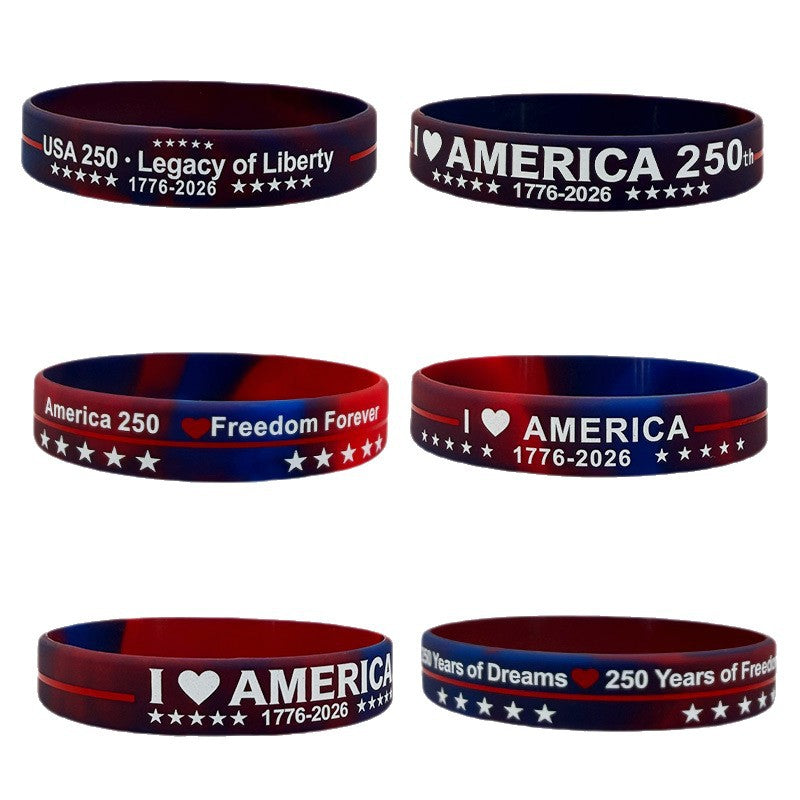 Weekly Independence Day Commemorative Silicone Rubber Mixed Color Wrist Bracelet