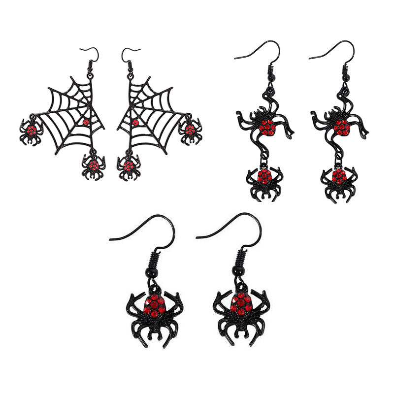 Short Personalized Retro Gothic Exaggerated Black Spider Web Earrings