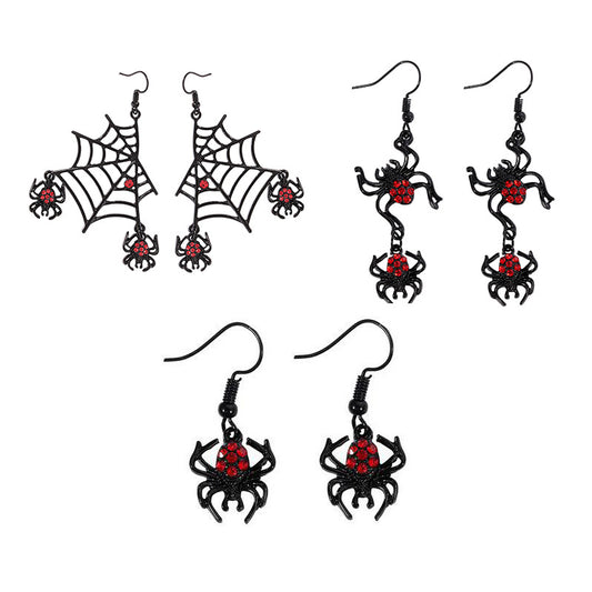Short Personalized Retro Gothic Exaggerated Black Spider Web Earrings