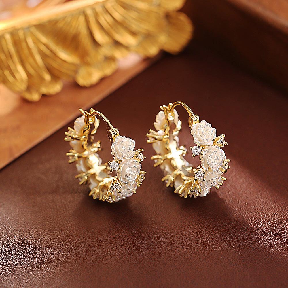 Gentle Pink Rose Flower Basket Ear Clip Design Earrings