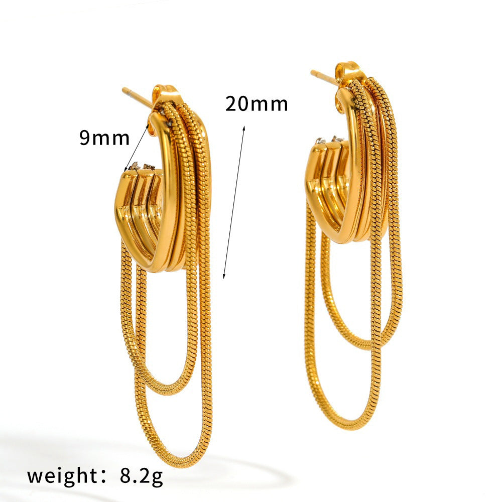 Women's Stainless Steel For Minimalist Design Color Matching Chain Earrings