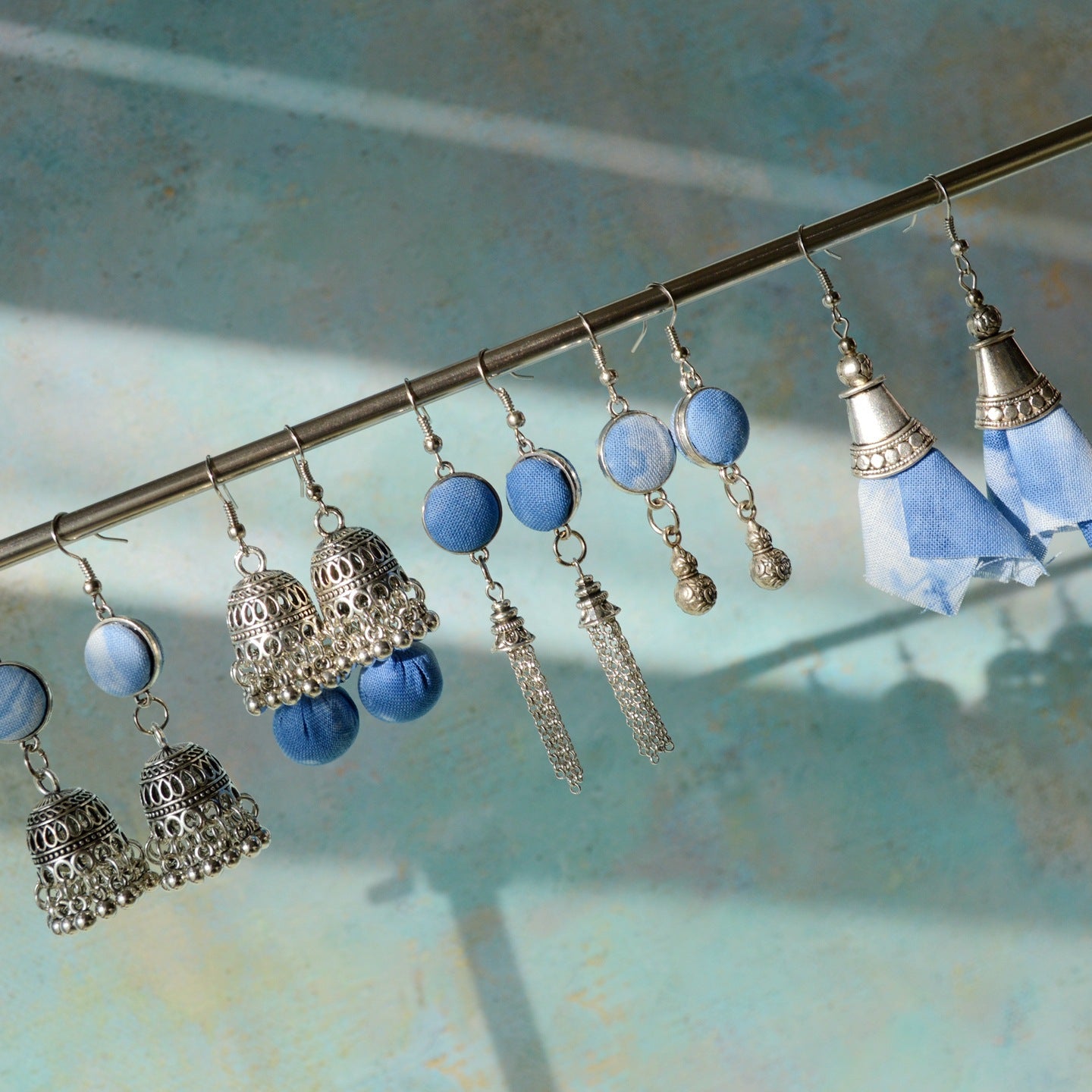 Women's Chinese Style Blue Dyed Fabric Retro Earrings