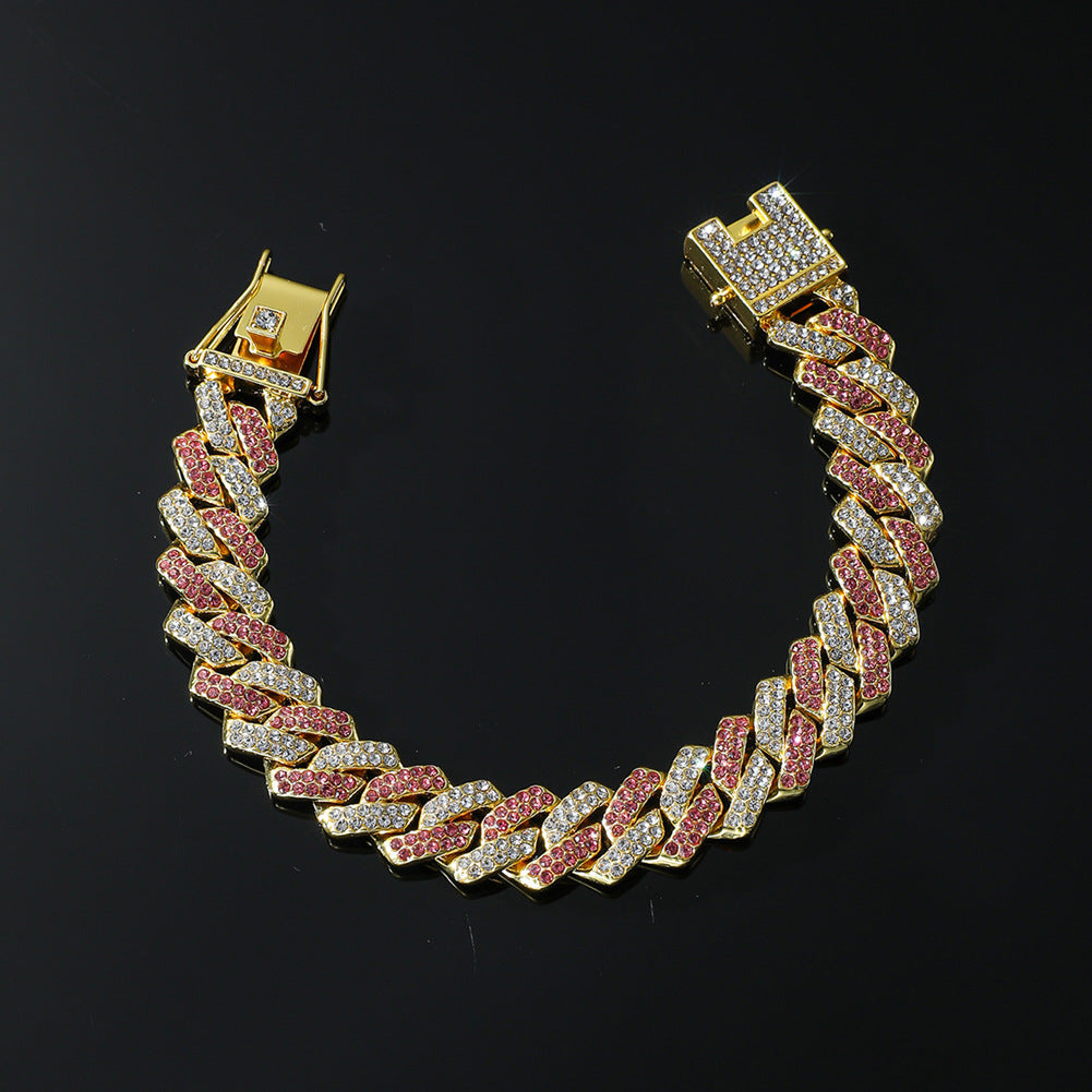Women's & Men's Hop Style Cuban Link Chain Full Diamond Double Bracelet