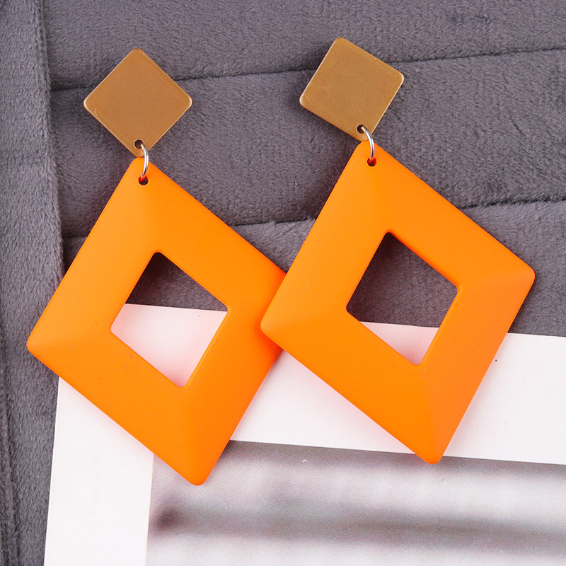 Candy Color Hollow Geometry Rhombus Acrylic Personality Earrings