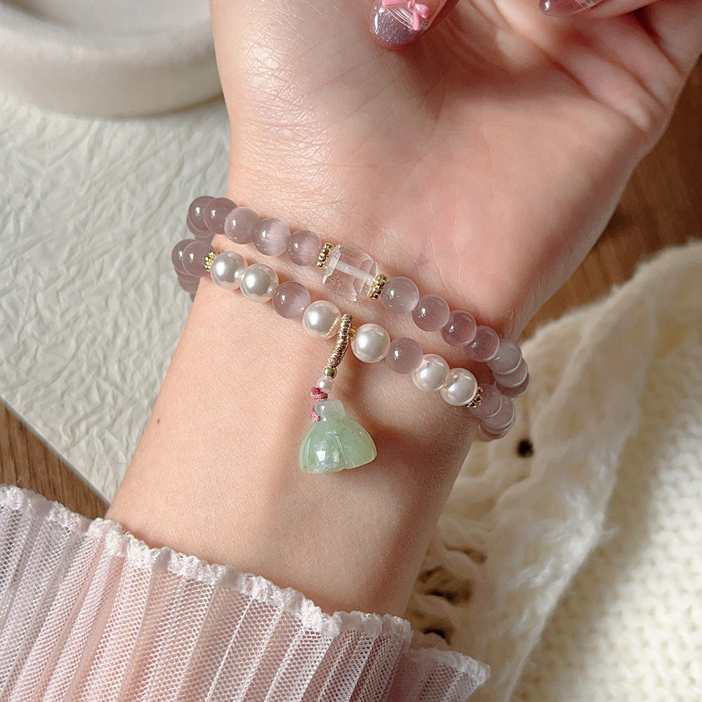 Circle Purple Opal Amethyst Jade Lotus Seedpod Beaded Niche High Bracelets