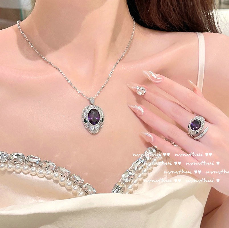 Jewelry Amethyst Snake-shaped Suit Purple Diamond Pendants