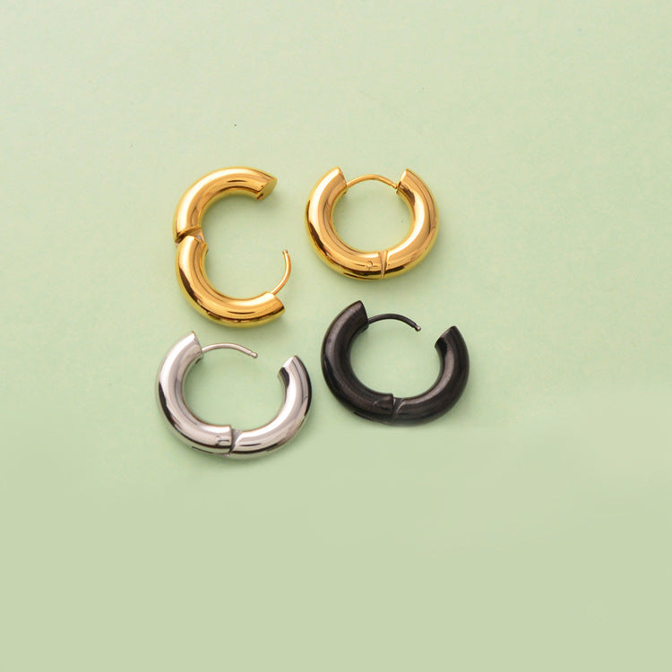 Women's Heavy Texture Round Stainless Steel Ear Clip Earrings