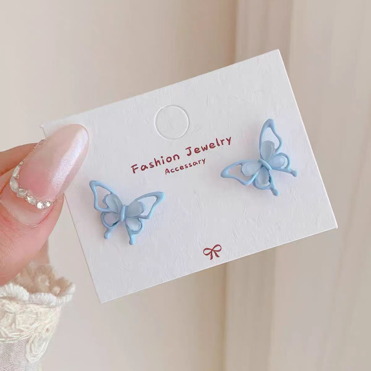 Pink Blue Small Butterfly Female Sier Needle Super Fairy Everyday Stud Earrings