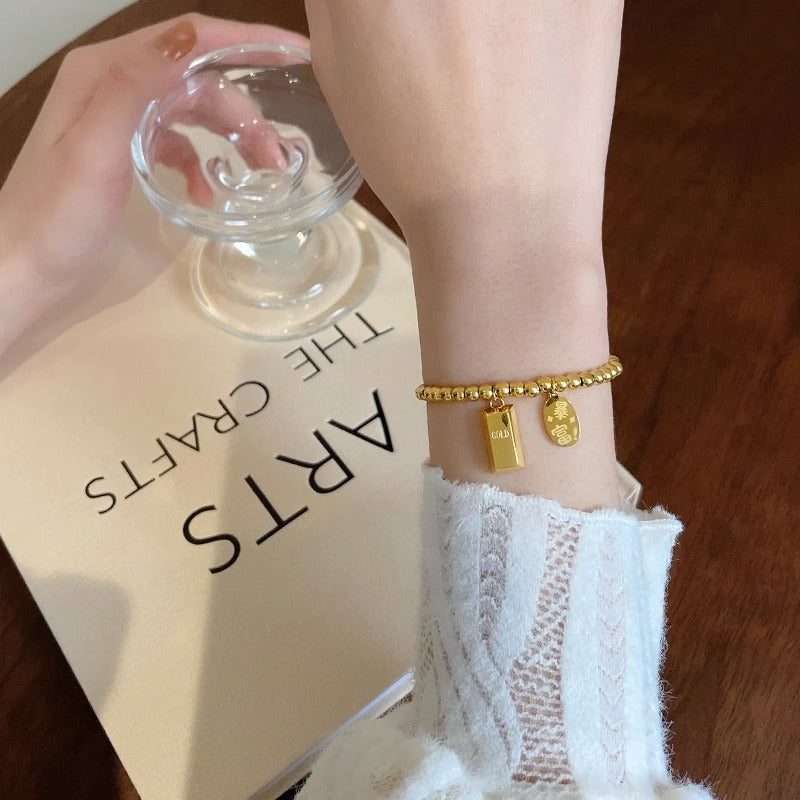 Titanium Steel Rich Small Gold Block Bracelet