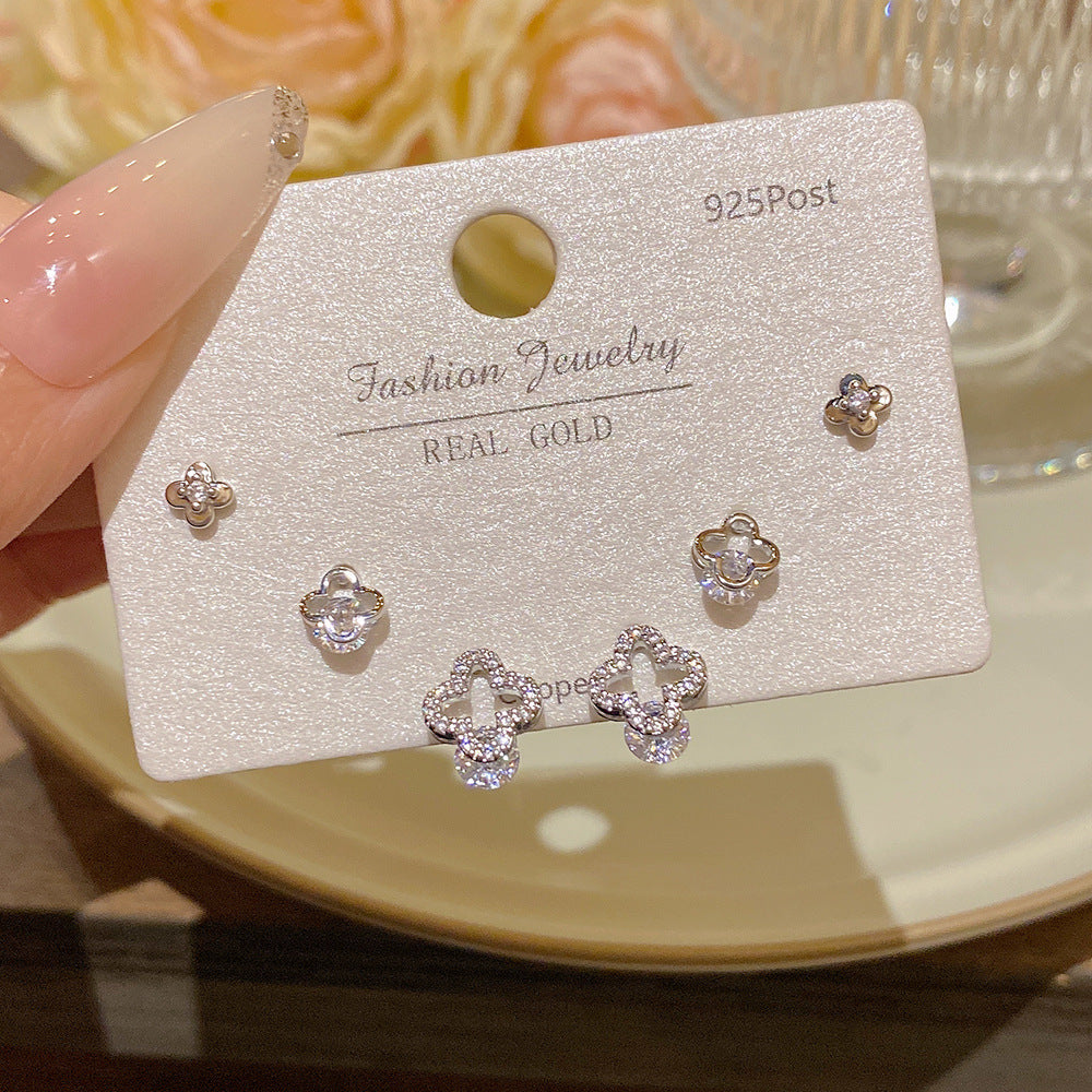 Women's Needle One Card Three Pairs Earings Small Delicate Summer High-grade Stud Earrings