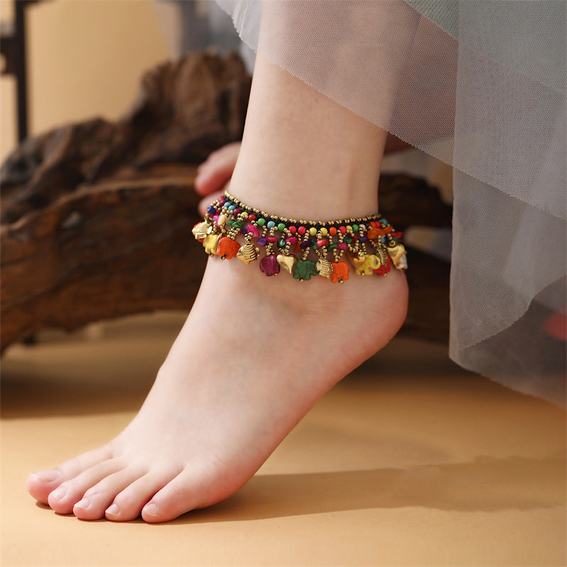 Women's National Style Small Elephant Bohemian Vacation Tibetan Exotic Carrying Bracelet