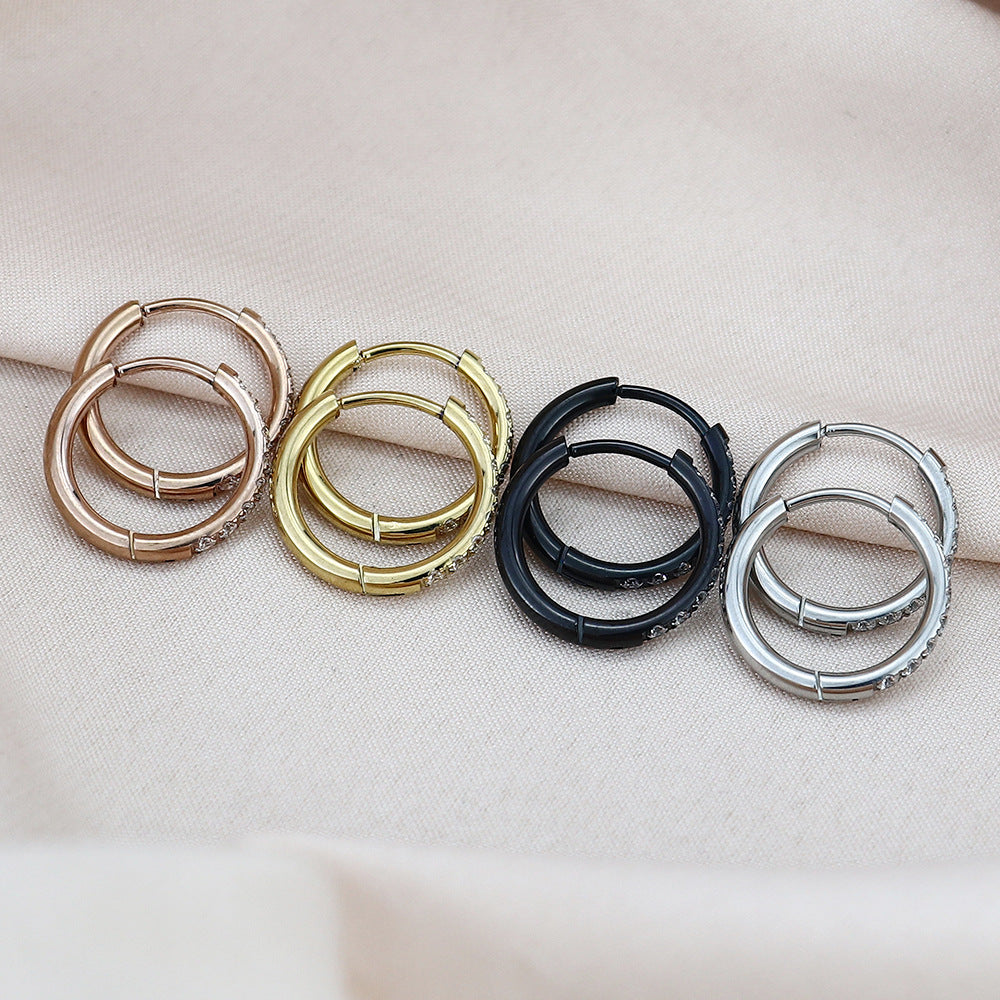 Wind Small Bright Stainless Steel Inlaid Zircon Clip Titanium Ear Buckle