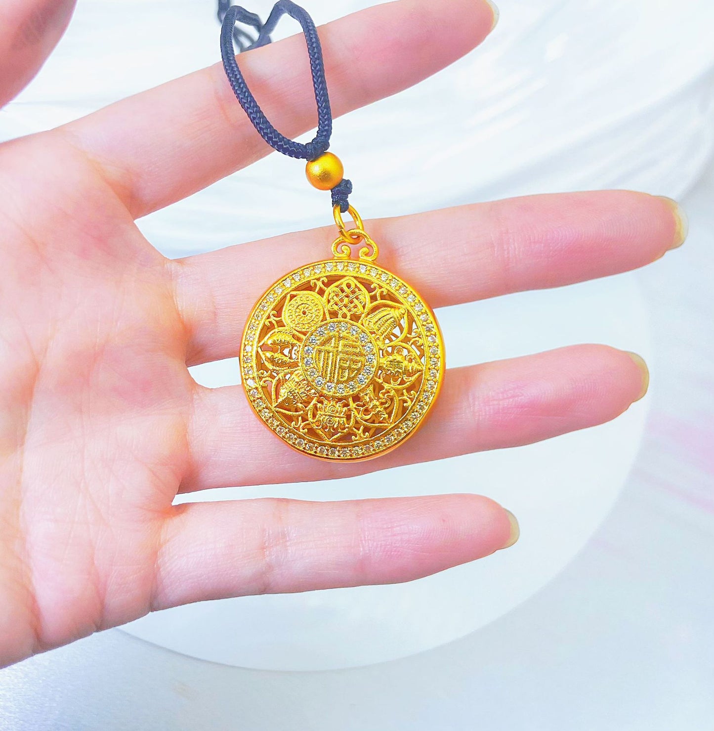 Women's Gold Shop Fu Character Eight Treasures Compass Single Hollow Pendants