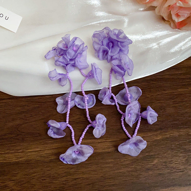 Women's Needle Fabric Purple Flower Tassel Light Luxury High-grade Temperament Fashionable Earrings