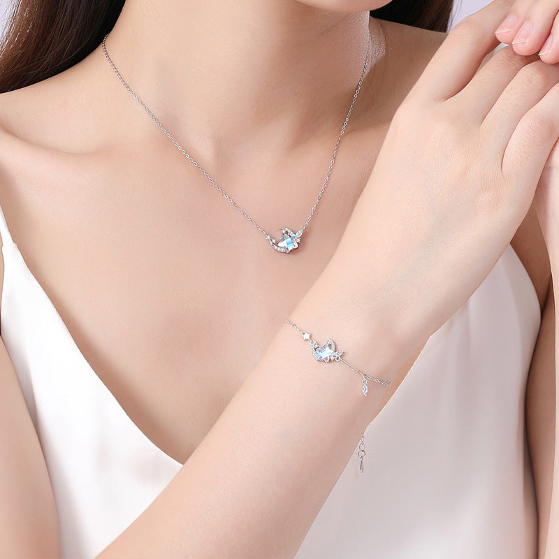 Women's Sterling Sier Korean Style Moonstone Clavicle Necklaces