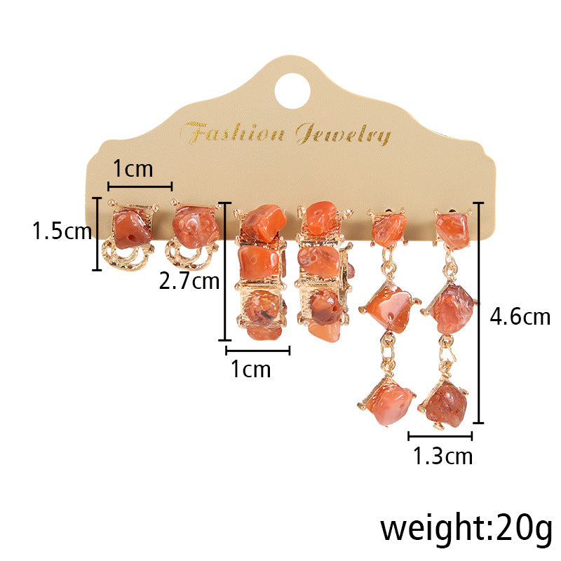 Women's Korean Fashion Irregular Natural Stone Pairs Earrings