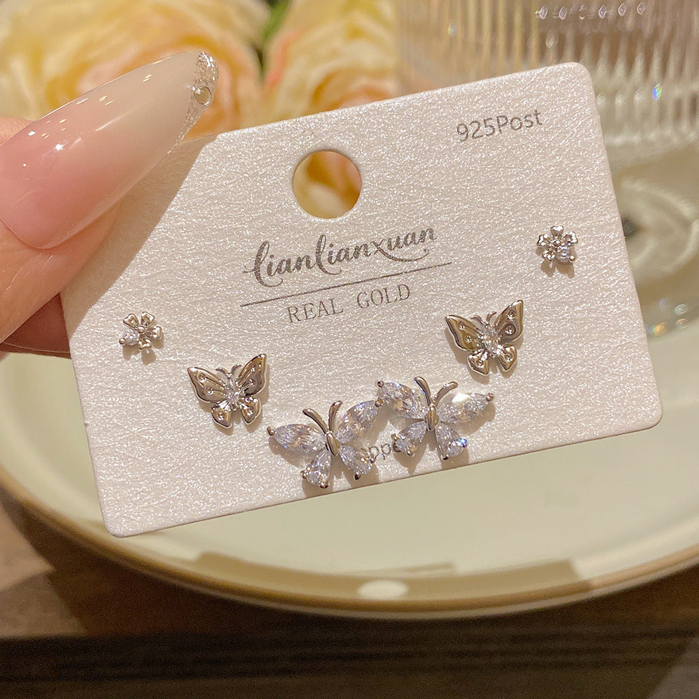 Women's Needle One Card Three Pairs Earings Small Delicate Summer High-grade Stud Earrings
