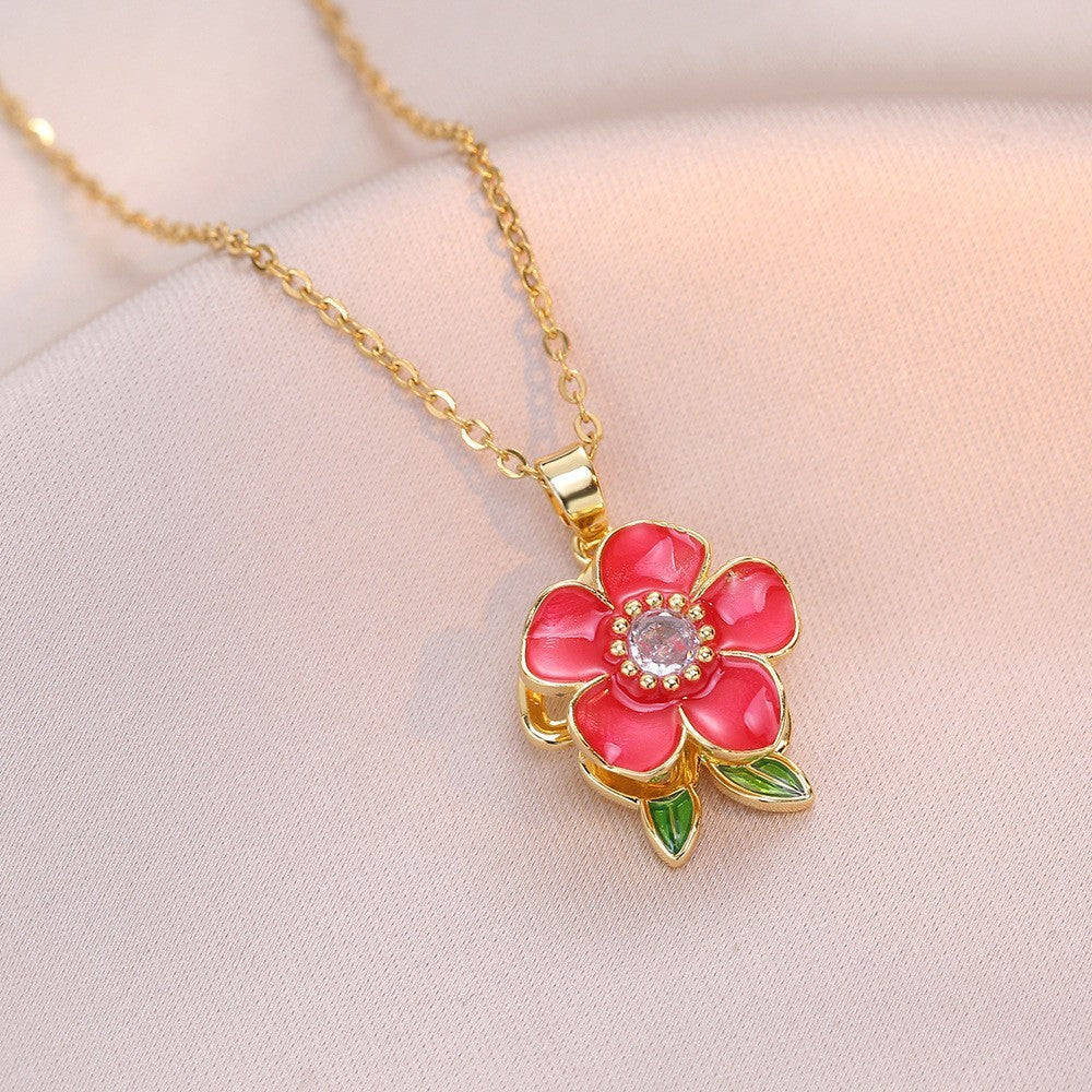 Female Minority Fashion Design Rotating Bauhinia Zircon Flower Necklace