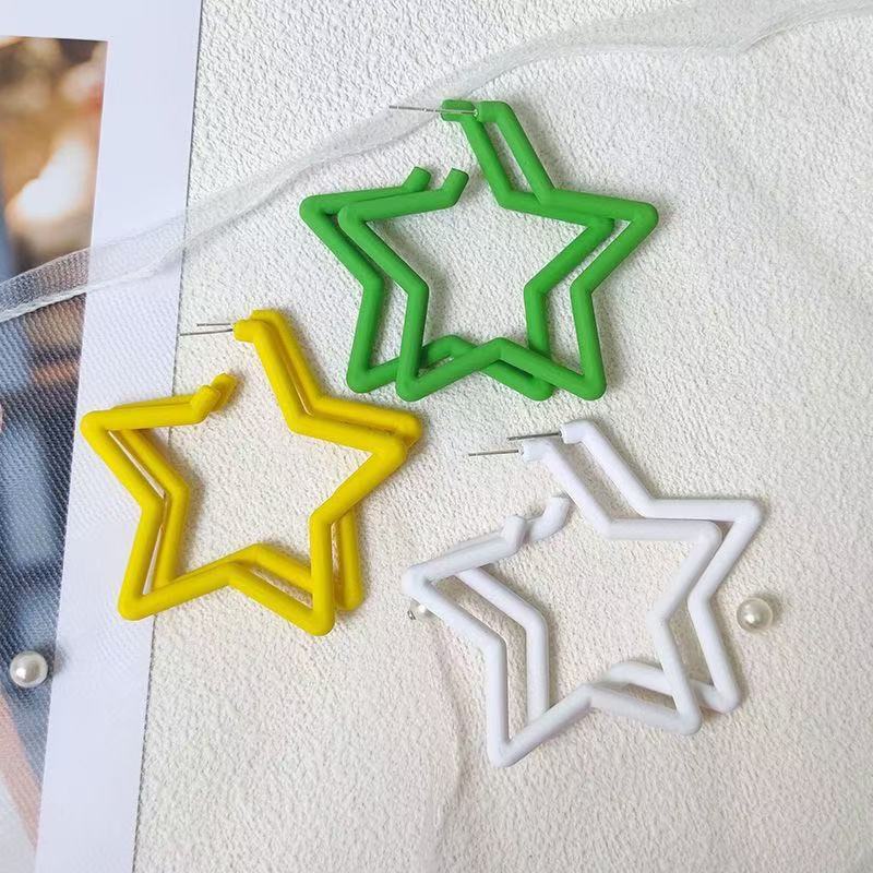 Big Five-pointed Star Western Style Colorful Unique Stud Earrings