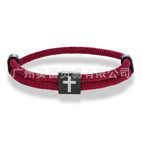 Classic Cross Carrying Strap Black Stainless Steel Bracelets