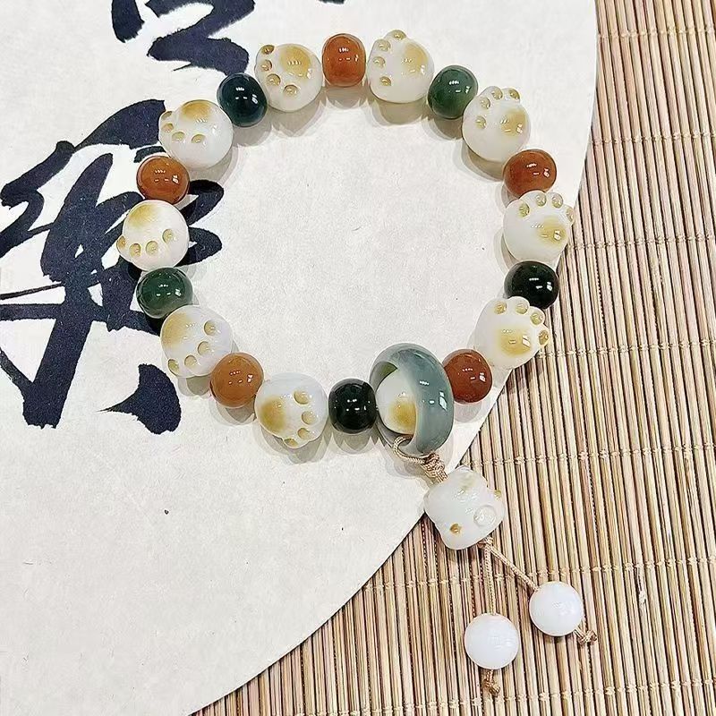 Paw Lucky Cute Hand Beaded Design Gift Charcoal Honey Burnt Bracelets