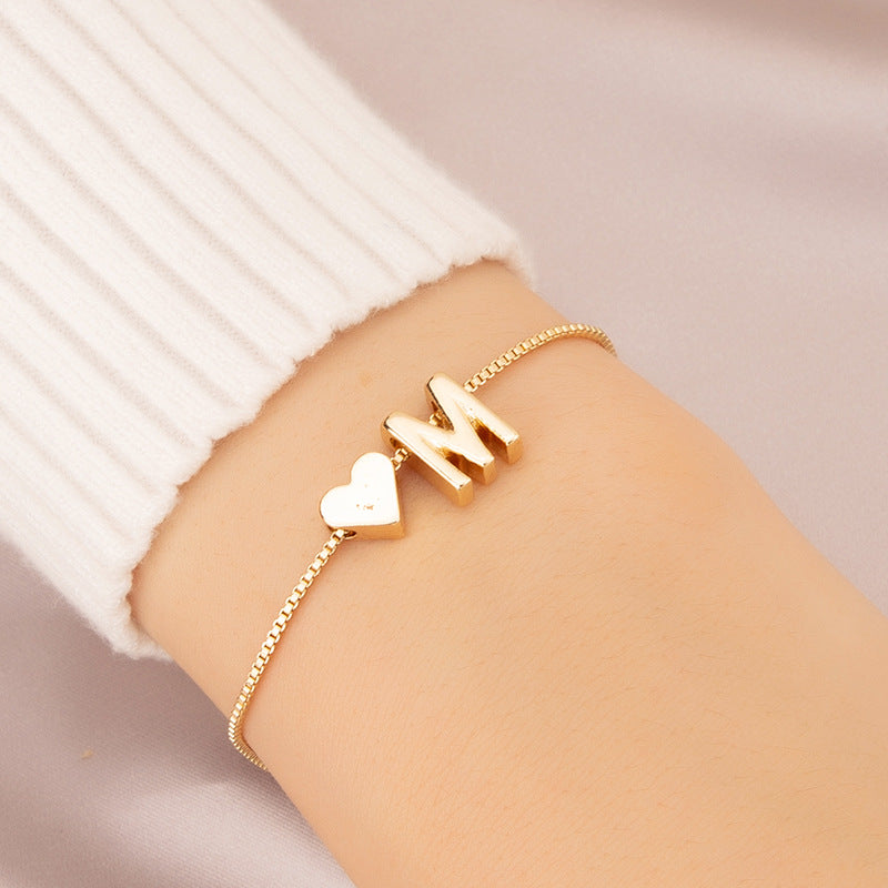 Heart Female Retro Personality Design English Letters Bracelets