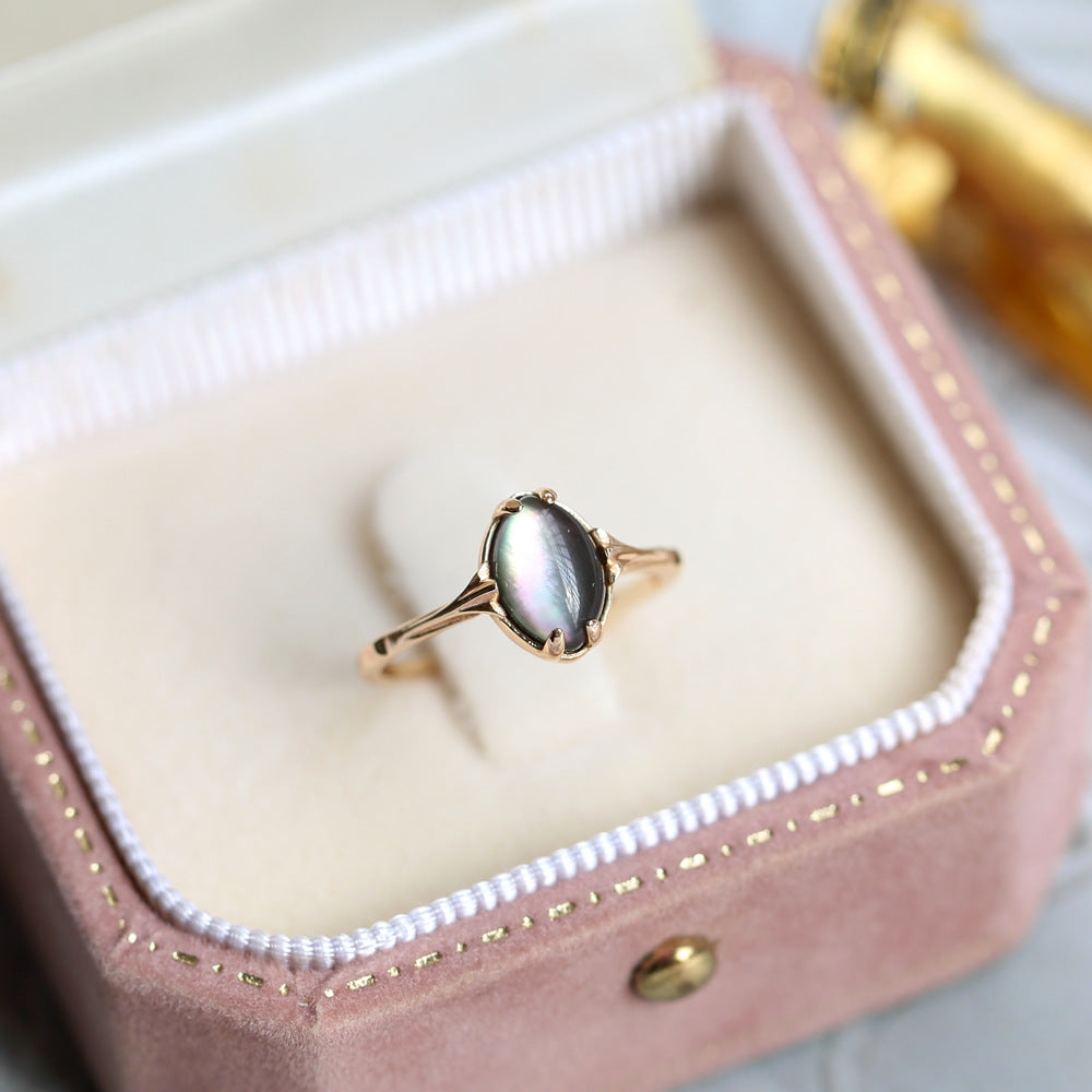 Jewelry Natural Crystal Black Butterfly Shell Rings