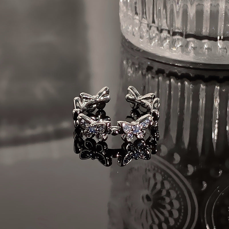 Light Luxury Butterfly High-grade Rhinestone Open Cold Rings