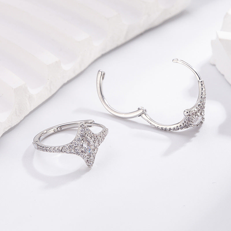 Full Rhinestone Zircon Four Stars Clip High-grade Light Luxury Ear Buckle