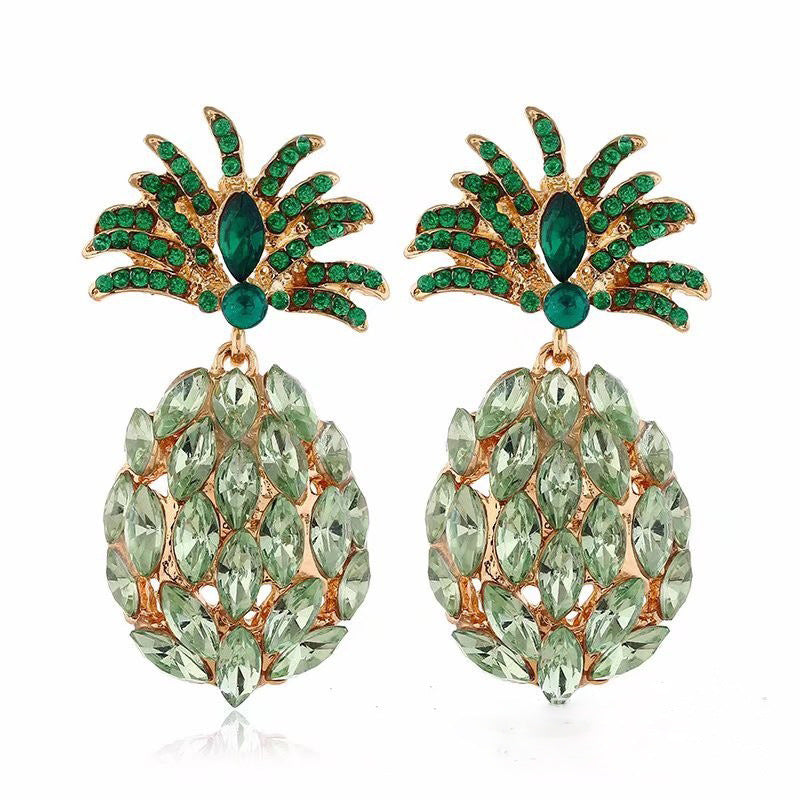 Metal Summer Cool Tropical Fruit Diamond Color Full Green Earrings