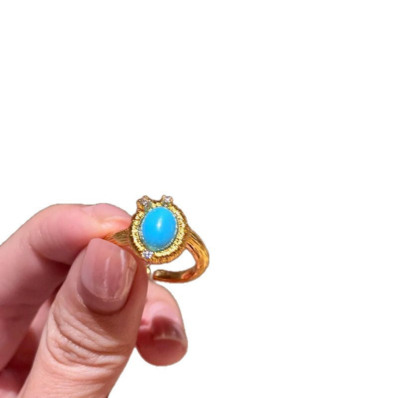 Blues Dream Golden Blue Imitation Turquoise Light Luxury Temperament Ring