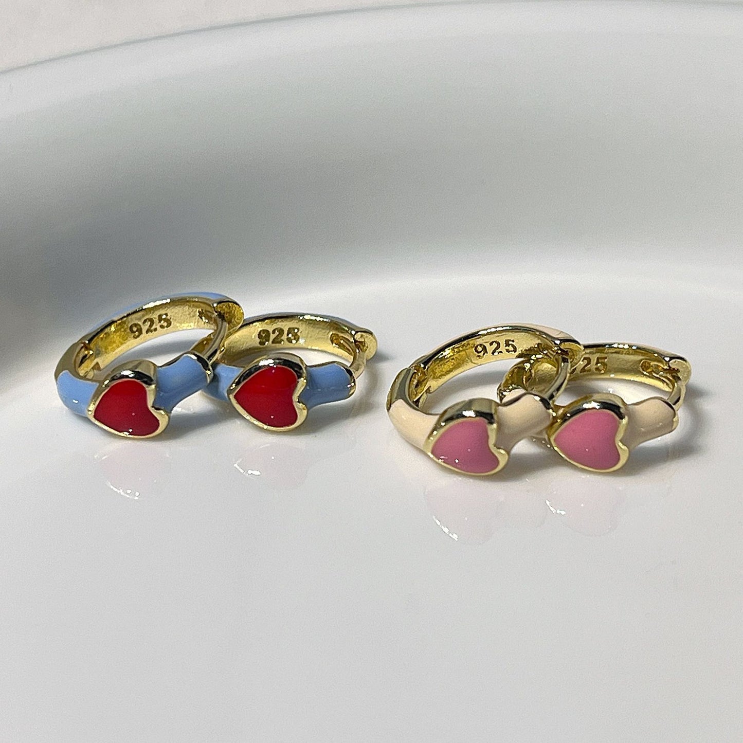 Blue Beige Love Drop Oil Clip Ear Buckle