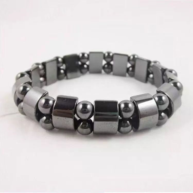 Men's Haematite Stretch Natural Stone Beaded Spacer Yoga Single Bracelet